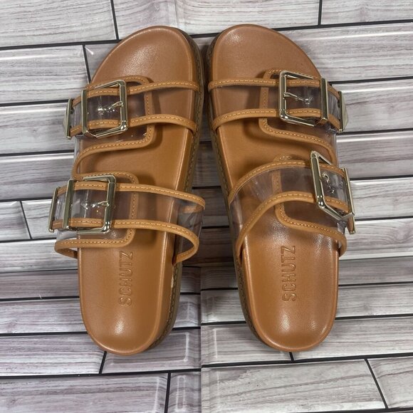 Schutz‎ Naomi Brown Double Strap Slide Sandals Shoe Size 5.5-NEW - Picture 5 of 8